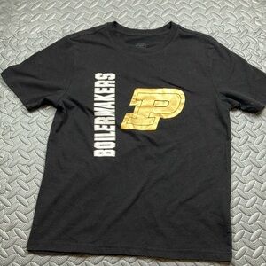 Purdue University Boys Black Purdue Boilermakers W Back Decal Short Tee Size L